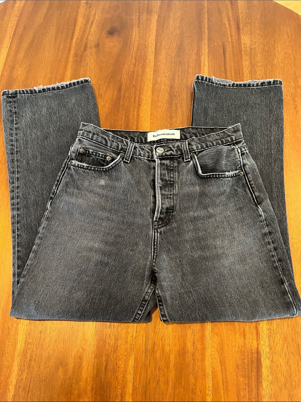 Reformation Black Straight Cropped Jeans style Kick Flare wash Pacific Sz 27